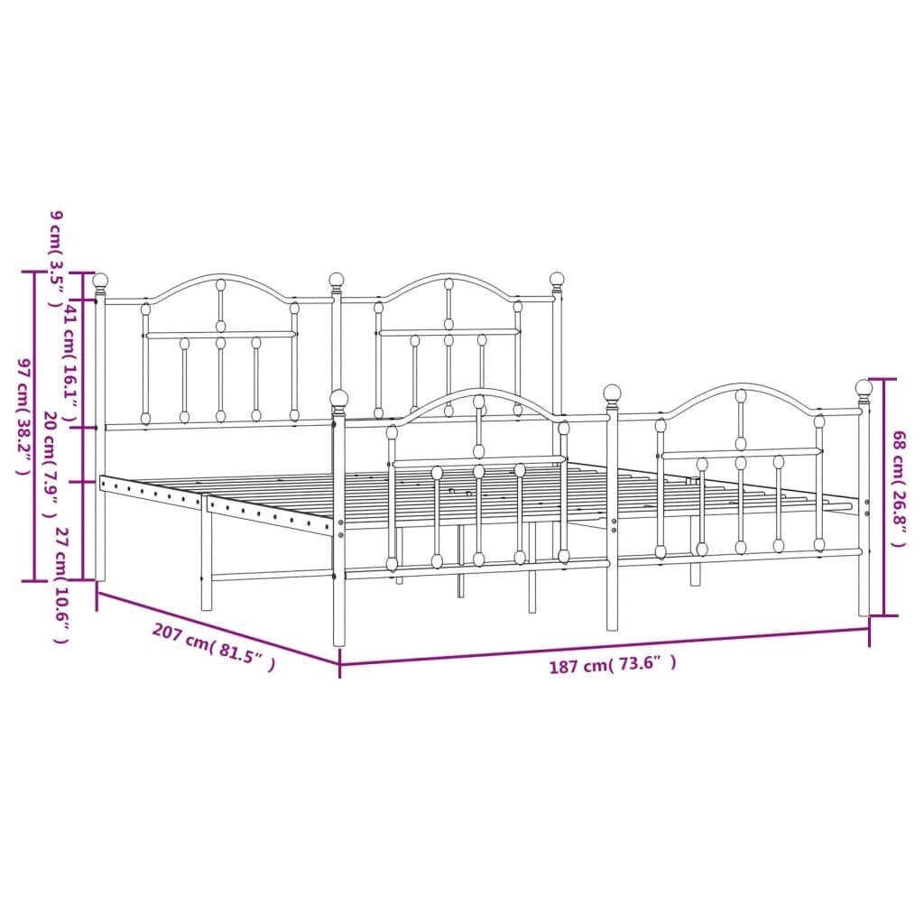 vidaXL metallist voodiraam peatsi ja jalutsiga, must, 180x200 cm hind ja info | Voodid | kaup24.ee