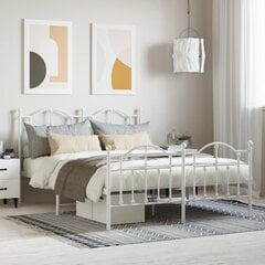 vidaXL metallist voodiraam peatsi ja jalutsiga, valge, 140 x 200 cm hind ja info | Voodid | kaup24.ee