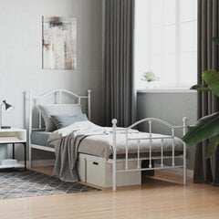 vidaXL metallist voodiraam peatsi ja jalutsiga, valge, 90 x 200 cm hind ja info | Voodid | kaup24.ee