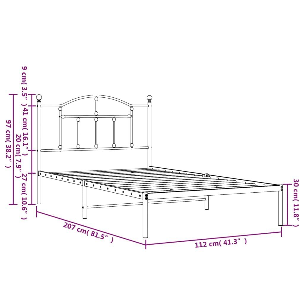 vidaXL metallist voodiraam peatsiga, valge, 107x203 cm цена и информация | Voodid | kaup24.ee