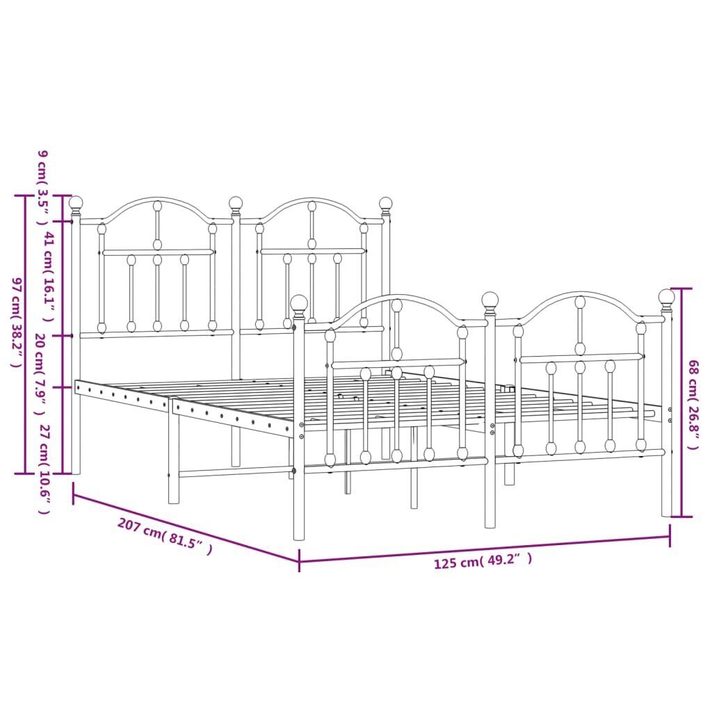 vidaXL metallist voodiraam peatsi ja jalutsiga, must, 120x200 cm hind ja info | Voodid | kaup24.ee