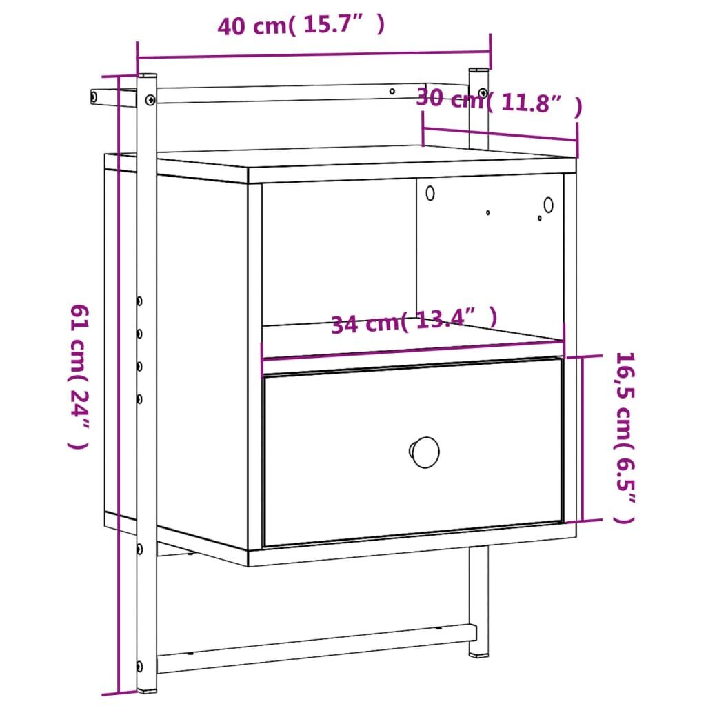 vidaXL seinale kinnitatav öökapp, must, 40 x 30 x 61 cm, tehispuit цена и информация | Öökapid | kaup24.ee