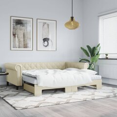 vidaXL diivanvoodi väljatõmmatava osaga, kreemjas, 90x200 cm kunstnahk цена и информация | Кровати | kaup24.ee