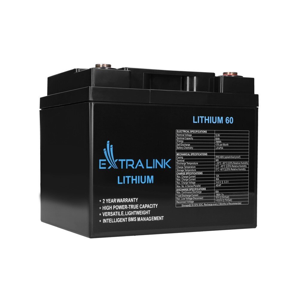 Aku Extralink LiFePo4 60Ah 12.8V, Bms hind ja info | Akud | kaup24.ee