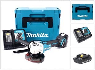 Аккумуляторная угловая шлифовальная машина Makita DGA 504 RY1J, 18В, с аккумулятором и блоком для зарядки цена и информация | Шлифовальные машины | kaup24.ee