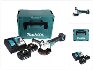 Аккумуляторная угловая шлифовальная машина Makita DGA 504 RGJ, 18 В, с аккумулятором и блоком для зарядки цена и информация | Шлифовальные машины | kaup24.ee