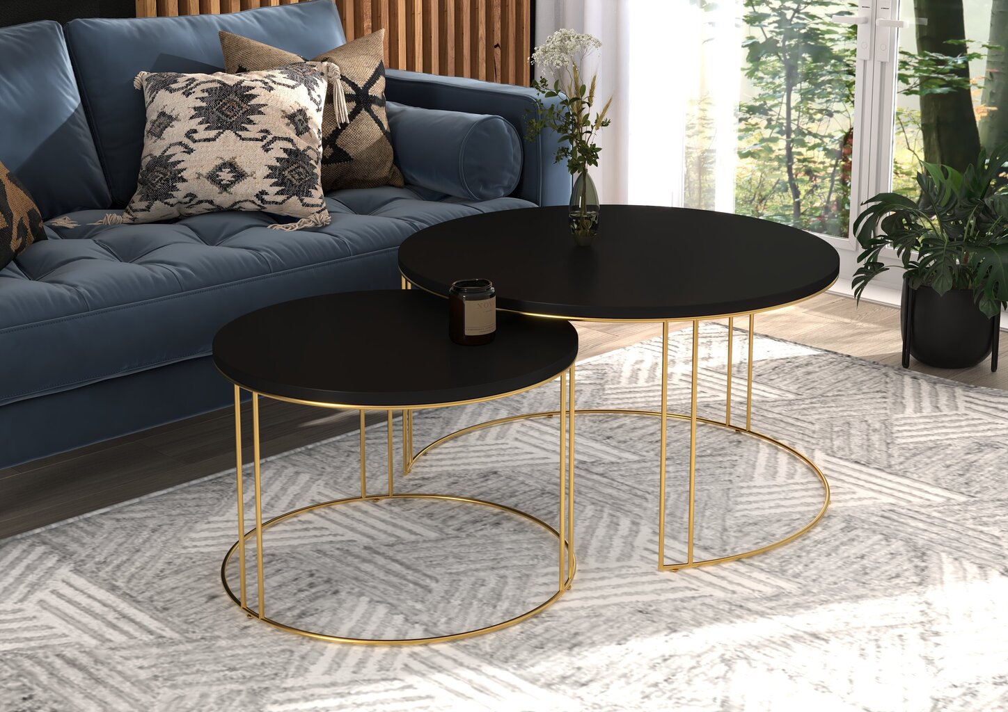 Diivanilaua komplekt Adrk Furniture Etta, must/kuldne hind ja info | Diivanilauad | kaup24.ee