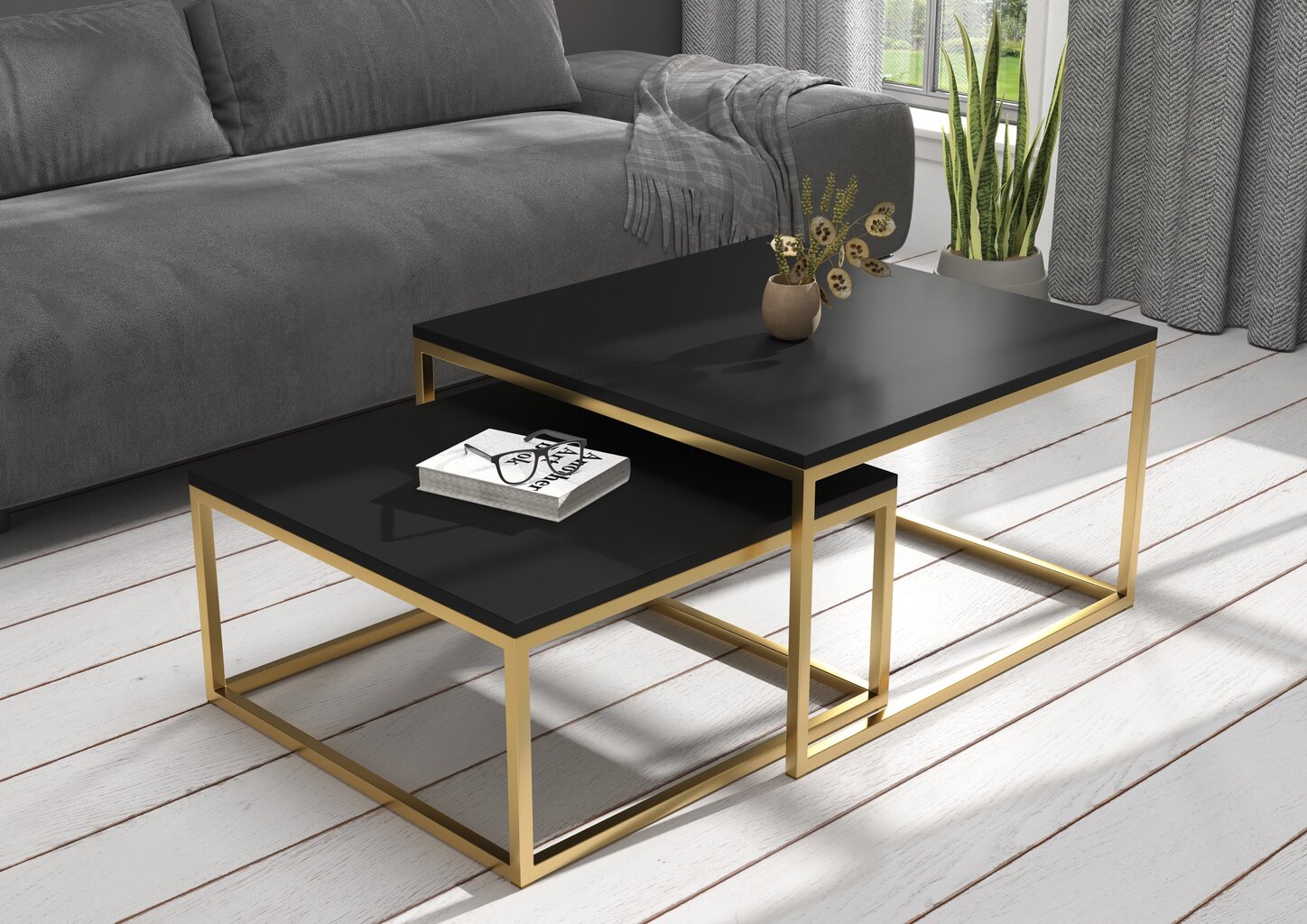 Diivanilaua komplekt Adrk Furniture Kama, must/kuldne hind ja info | Diivanilauad | kaup24.ee