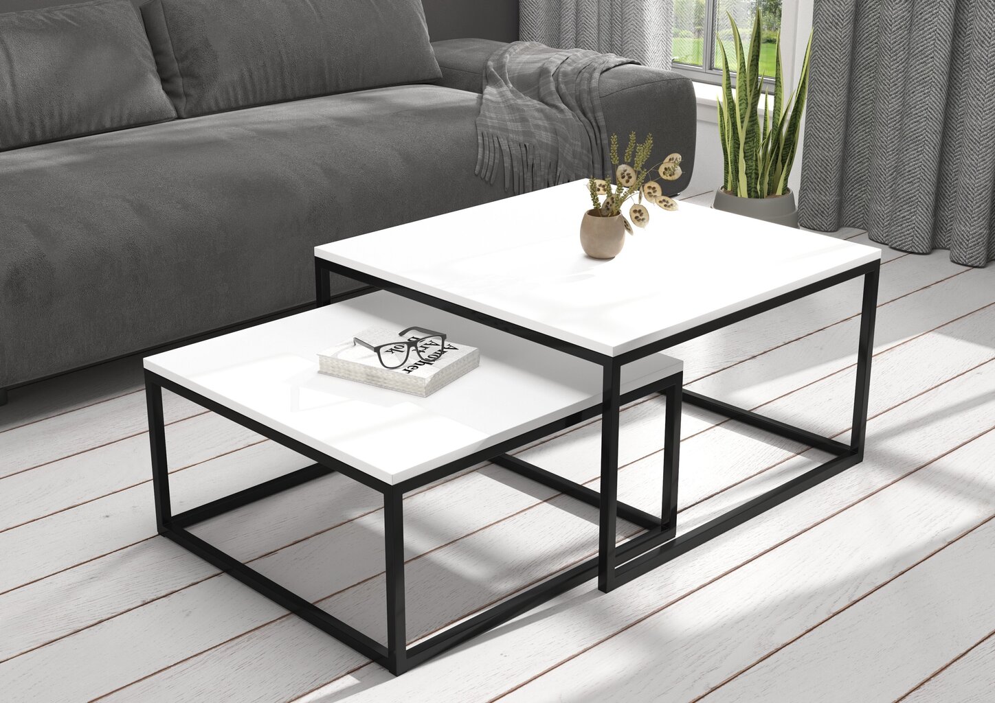 Diivanilaua komplekt Adrk Furniture Kama, valge/must hind ja info | Diivanilauad | kaup24.ee