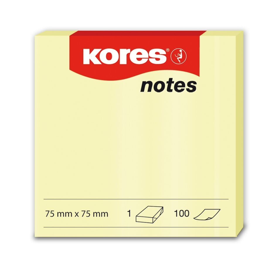 Märkmepaber Kores 75x75mm, kollane, 100 lehte hind ja info | Kirjatarbed | kaup24.ee