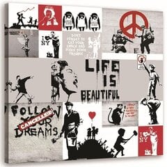 Seinapilt Murral Banksy - tänavakunstniku kollaaž цена и информация | Картины, живопись | kaup24.ee