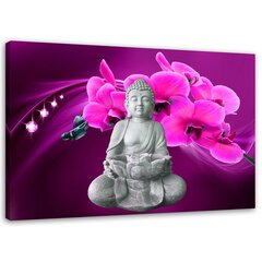 Seinapilt Buddha roosa orhideega цена и информация | Настенные деревянные декорации | kaup24.ee