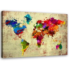 Печать холста, карта мира по цвету 39,99 цена и информация | Настенные деревянные декорации | kaup24.ee