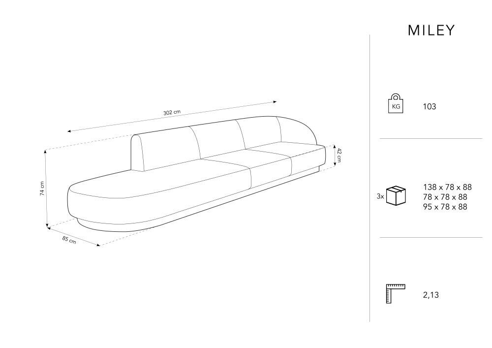 Diivan Micadoni Home Miley left, 302x85x74 cm, pruun цена и информация | Diivanid ja diivanvoodid | kaup24.ee