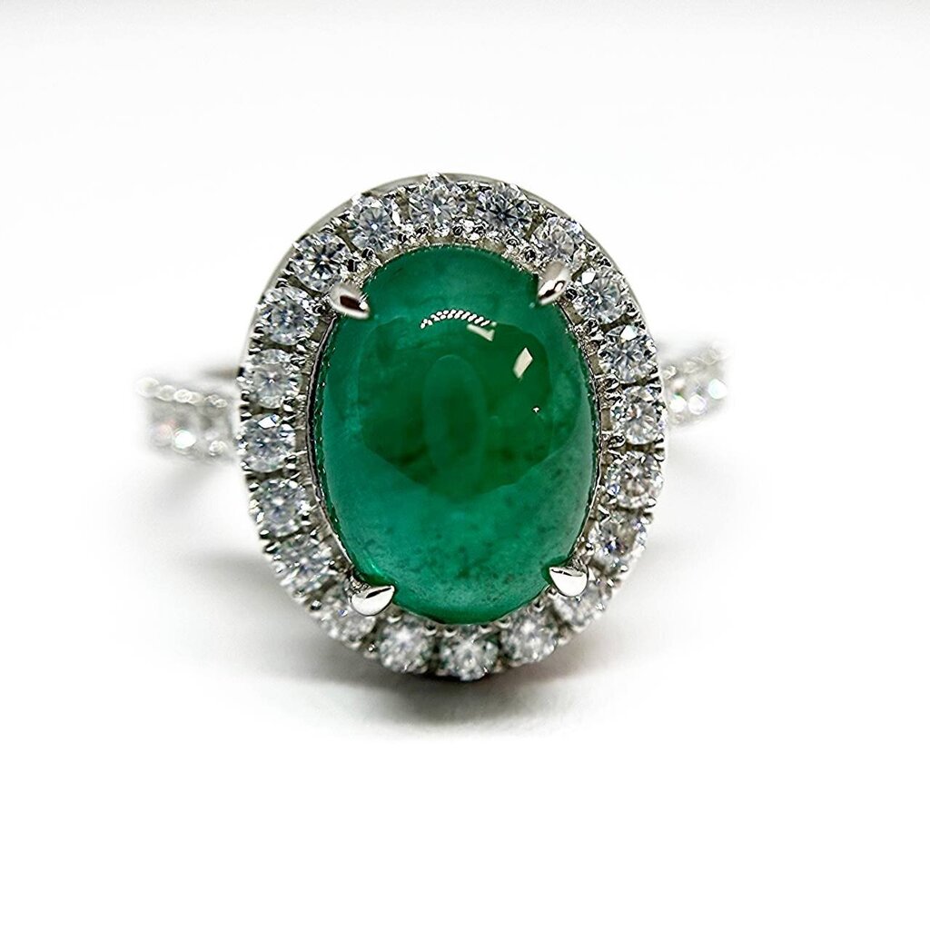 Naiste hõbesõrmus loodusliku smaragdiga ja Moissanite'idega hind ja info | Sõrmused | kaup24.ee