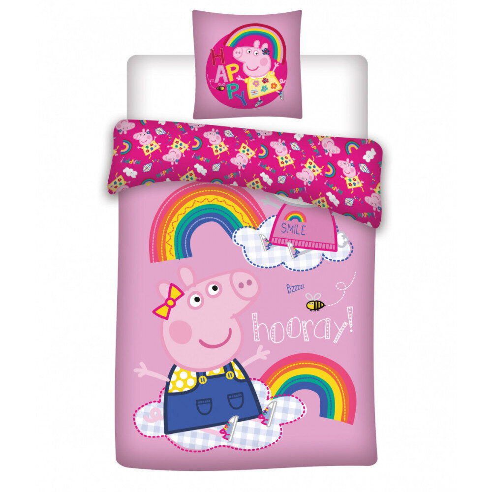 Peppa Pig Hooray laste voodipesukomplekt, 135x200, 2 osa hind ja info | Beebide ja laste voodipesu | kaup24.ee