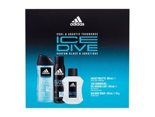 Kinkekomplekt meestele Adidas Ice Dive: tualettvesi EDT meestele, 100 ml + dušigeel, 250 ml + deodorant, 150 ml hind ja info | Meeste parfüümid | kaup24.ee