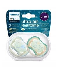 Пустышка на ночь Philips Avent Ultra Air, 0-6 месяцев, 2 шт. цена и информация | Пустышки | kaup24.ee