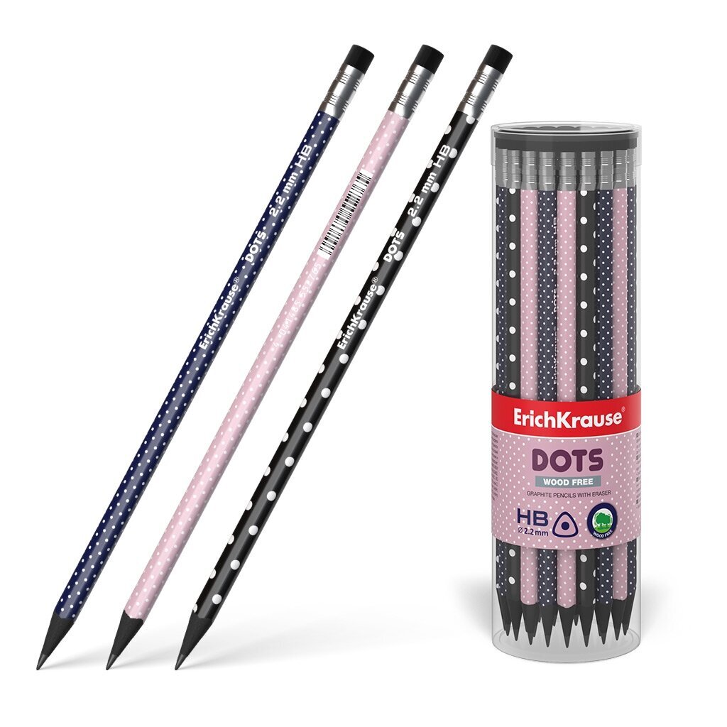 Harilik pliiats kolmnurkne kummiga plastik Dots HB (42) hind ja info | Kirjatarbed | kaup24.ee