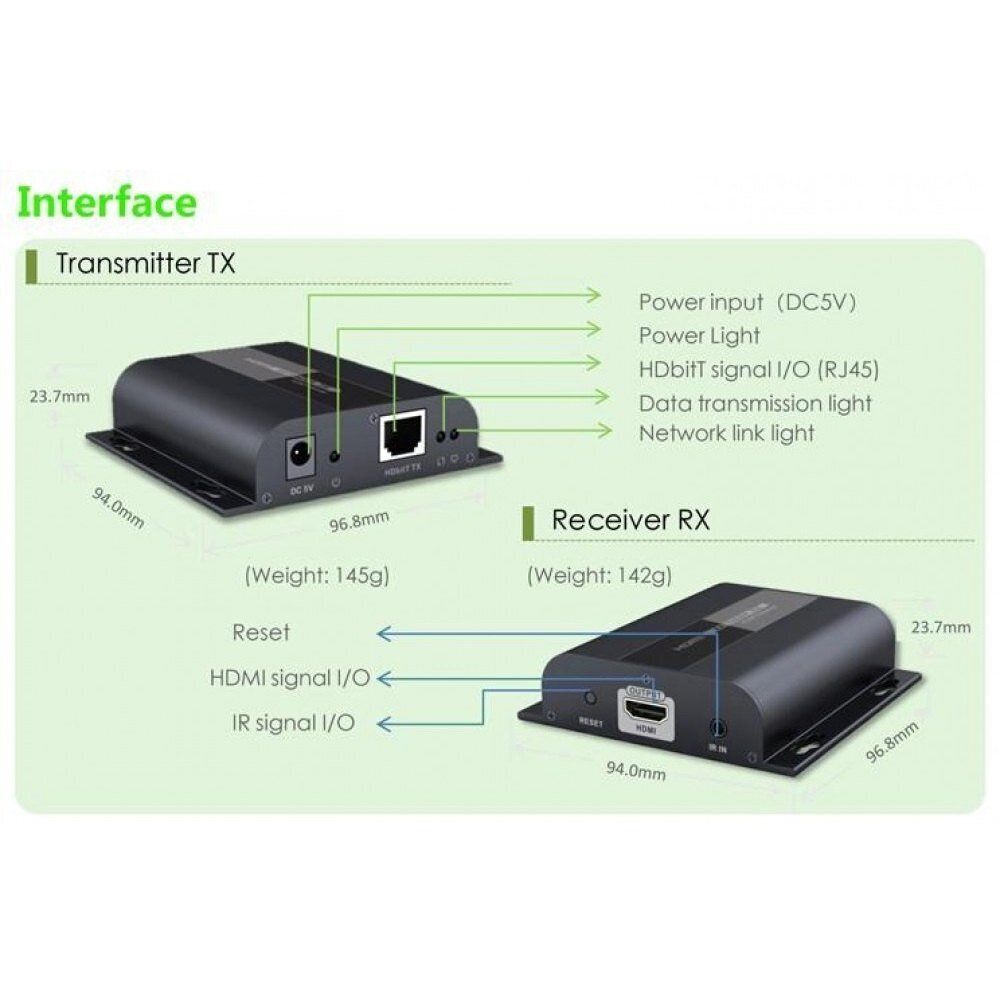 Techly HDMI 1080p*60Hz HDBitT laiendaja kuni 120m Cat6 IR-iga цена и информация | Signaalivõimendid (Range Extender) | kaup24.ee