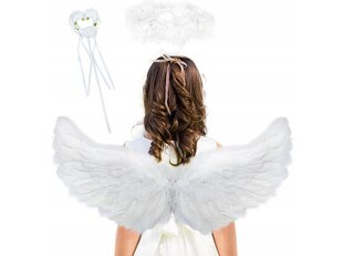 Белые крылья ангела с бантом и волшебной палочкой, белого цвета, 3 части цена и информация | Карнавальные костюмы | kaup24.ee