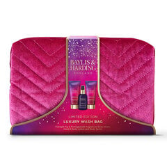 Kinkekomplekt naistele Baylis & Harding Midnight Fig & Pomegranate Deluxe Wash Bag kehasprei 100 ml + kehapesuvahend 100 ml + käte- ja kehalosjoon 100 ml. цена и информация | Масла, гели для душа | kaup24.ee