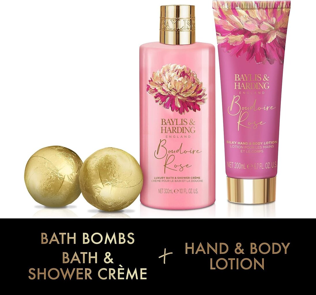 Kinkekomplekt naistele Baylis & Harding Boudiore Cherry Blossom Luxury Bathing Treats: vannipallid 2 x 75 g + dušikreem 300 ml + käte- ja ihupiim 200 ml hind ja info | Dušigeelid, õlid | kaup24.ee