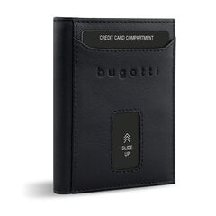 Turvaline õhuke nahast minirahakott RFID-kaitsega Bugatti, õhuke rahakott, kaardihoidja, must nappa, kaasaegne hind ja info | Meeste rahakotid | kaup24.ee