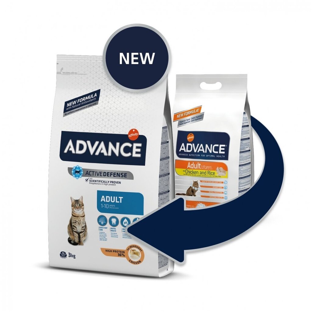 ADVANCE kana ja riisiga Cat Adult, 3 kg hind ja info | Kuivtoit kassidele | kaup24.ee