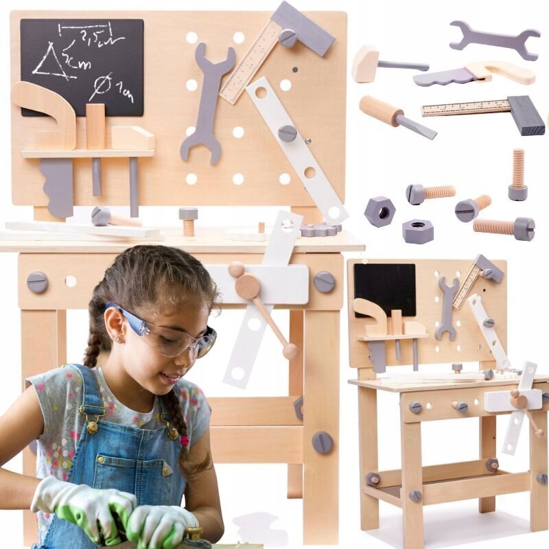 Puidust töötoalaud koos tööriistadega lastele KX6281 цена и информация | Poiste mänguasjad | kaup24.ee