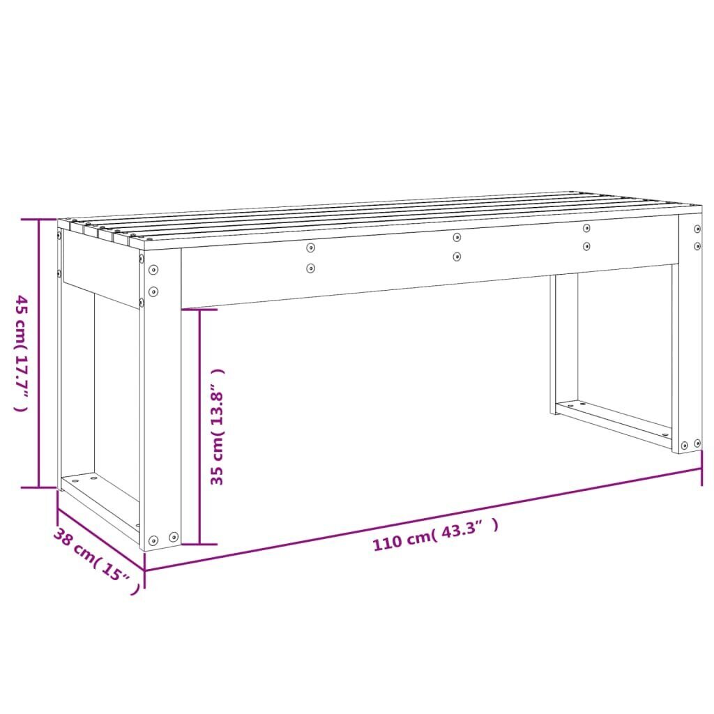 vidaXL aiapink, 110x38x45 cm, männipuit цена и информация | Aiapingid | kaup24.ee