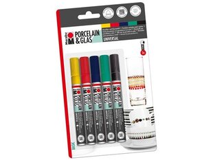 Marker portselanile ja klaasile 1-2mm 5tk hind ja info | Kunstitarbed, voolimise tarvikud | kaup24.ee