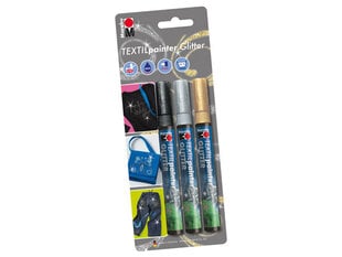 Marker tekstiilile Glitter 3mm 3tk hind ja info | Kunstitarbed, voolimise tarvikud | kaup24.ee