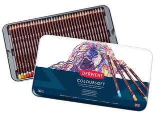 Värvipliiats Derwent Coloursoft 36tk metallkarbis цена и информация | Принадлежности для рисования, лепки | kaup24.ee