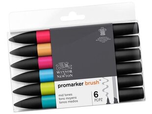 Alkoholi baasil markerite komplekt W&N Promarker Brush 2 otsaga 6tk mid tones цена и информация | Принадлежности для рисования, лепки | kaup24.ee