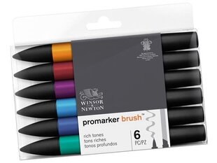 Alkoholi baasil markerite komplekt W&N Promarker Brush, 6tk Rich Tones цена и информация | Принадлежности для рисования, лепки | kaup24.ee