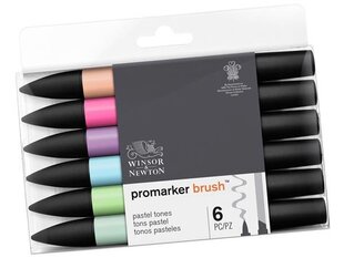 Alkoholi baasil markerite komplekt W&N Promarker Brush, 6tk. Pastel Tones hind ja info | Kunstitarbed, voolimise tarvikud | kaup24.ee
