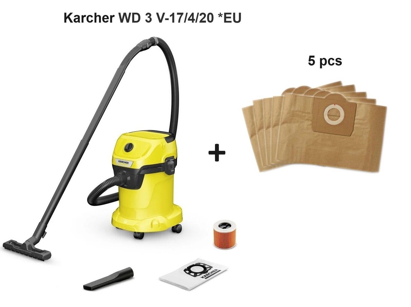 Karcher WD 3 V-17/4/20 *EU + Tolmuimeja kotid, 5 tk цена и информация | Tolmuimejad | kaup24.ee