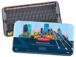 Värvipliiats Derwent Procolour 36tk metallkarbis hind ja info | Kunstitarbed, voolimise tarvikud | kaup24.ee