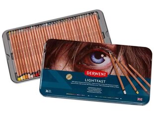 Värvipliiats Derwent Lightfast 36tk metallkarbis hind ja info | Kunstitarbed, voolimise tarvikud | kaup24.ee