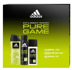 Подарочный набор Adidas Pure Game для мужчин: дезодорант-спрей, 75 мл + дезодорант-спрей, 150 мл + гель для душа, 250 мл. цена и информация | Дезодоранты | kaup24.ee