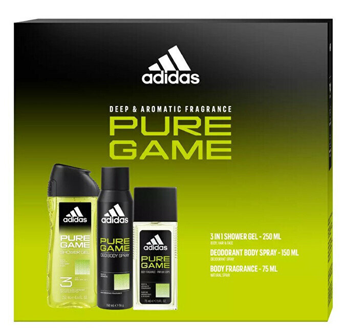 Kinkekomplekt meestele Adidas Pure Game: 75 ml deodorant + 150 ml deodorant + 250 ml dušigeel. цена и информация | Deodorandid | kaup24.ee