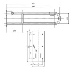 Kokkupandav tugikäepide Handicap 600 mm, valge цена и информация | Оборудование для людей с особыми потребностями | kaup24.ee