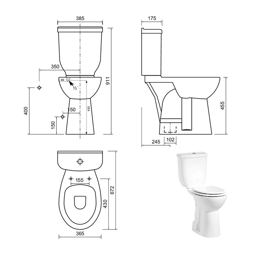 Kompaktne WC pott Creavit puuetega inimestele, 45,5 cm цена и информация | WС-potid | kaup24.ee