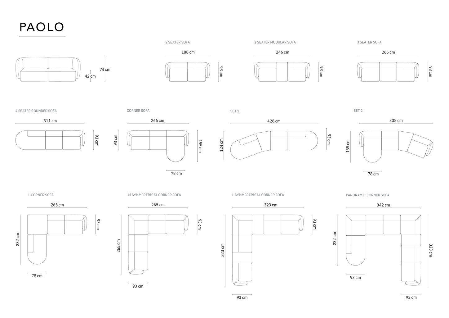 Diivan Milo Casa Paolo, 412x124x74 cm, must hind ja info | Diivanid ja diivanvoodid | kaup24.ee