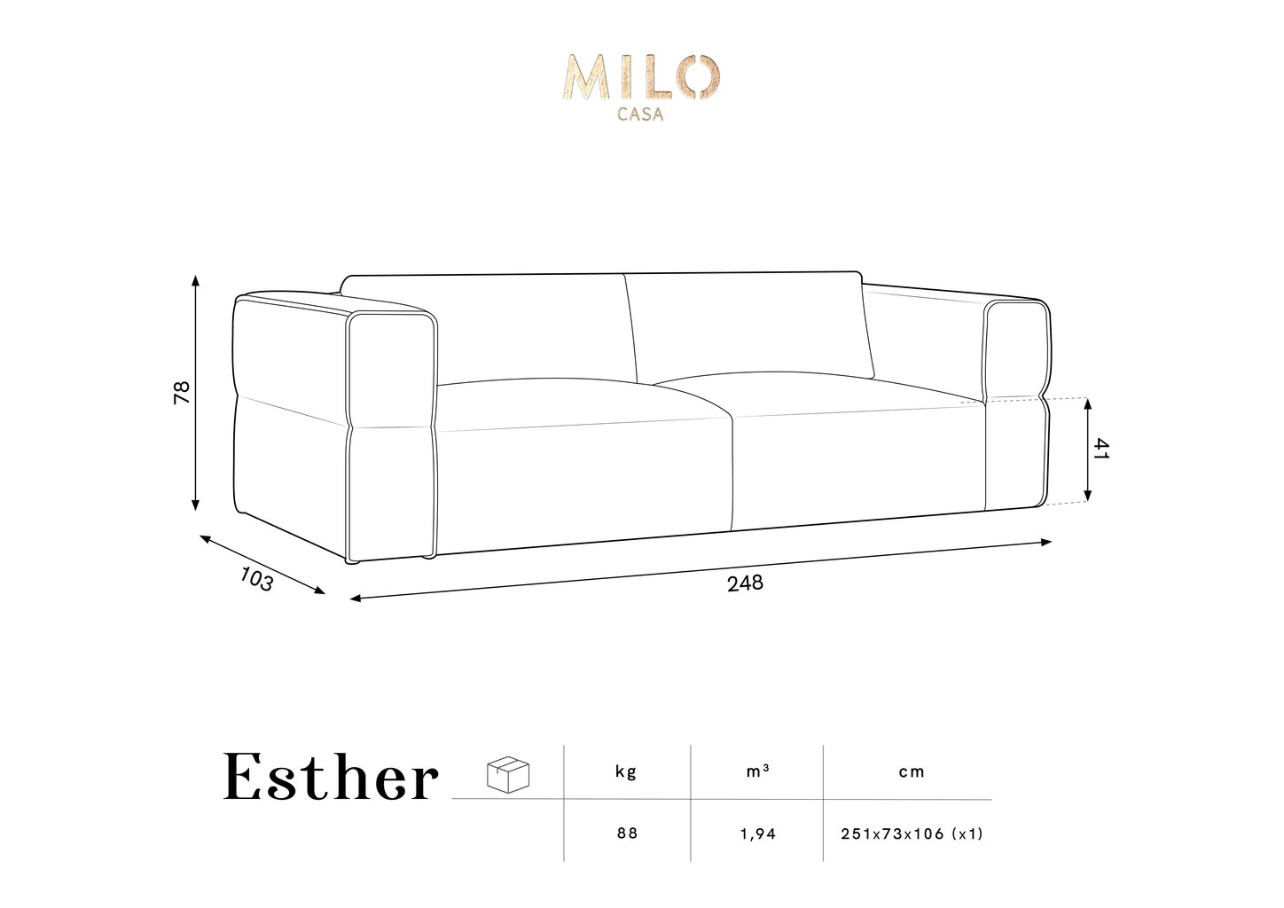 Diivan Milo Casa Esther, 248x103x78 cm, sinine hind ja info | Diivanid ja diivanvoodid | kaup24.ee