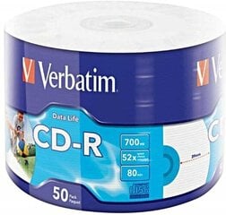 Verbatim 50x CD-R для печати700 МБ 50 шт. цена и информация | Виниловые пластинки, CD, DVD | kaup24.ee