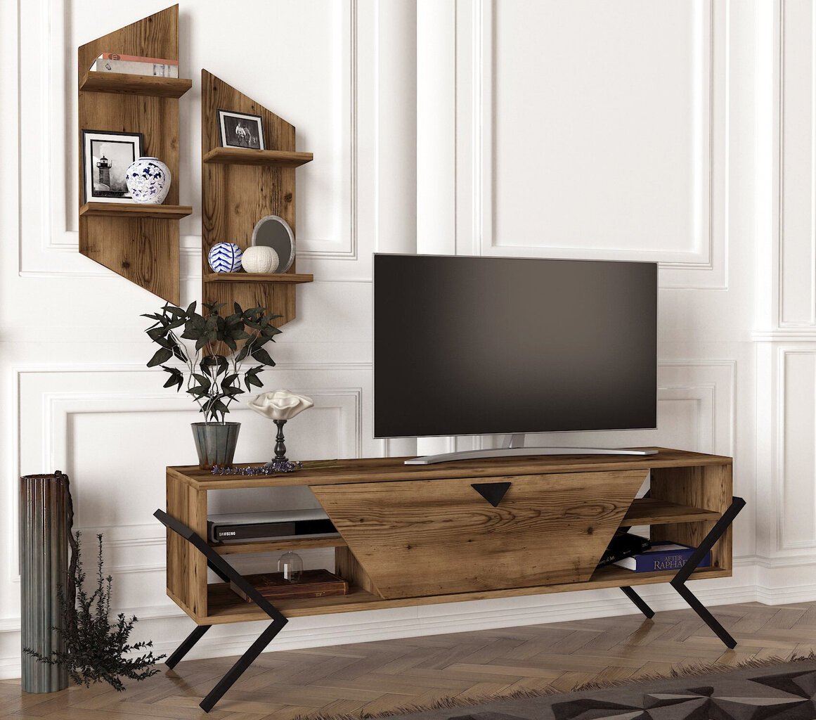 TV-alus 140cm x 49,2cm x 34,8cm, seinariiul 24cm x 75cm x 14,5cm, pruun hind ja info | TV alused | kaup24.ee