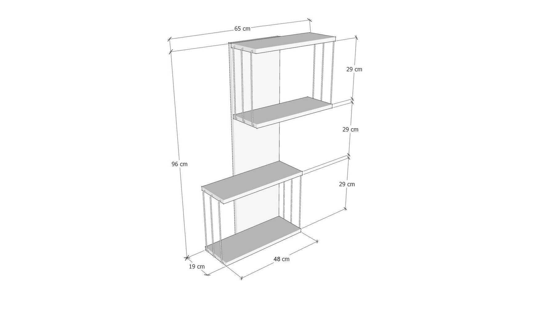 Seinariiul 65cm x 96cm x 19cm, must hind ja info | Riiulid | kaup24.ee