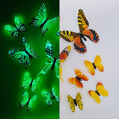 Флуоресцентные наклейки Бабочки 3D, 12 шт. цена и информация | Декоративные наклейки | kaup24.ee
